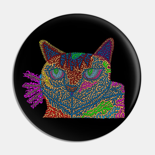 Psychedelic Kitty Pin by NightserFineArts