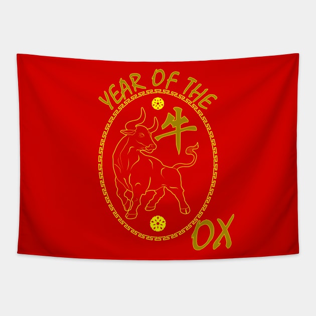 Year of the Ox Zodiac Chinese New Year Tapestry by RongWay