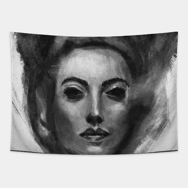Charcoal Woman Face sketch Tapestry by carbogninalberto