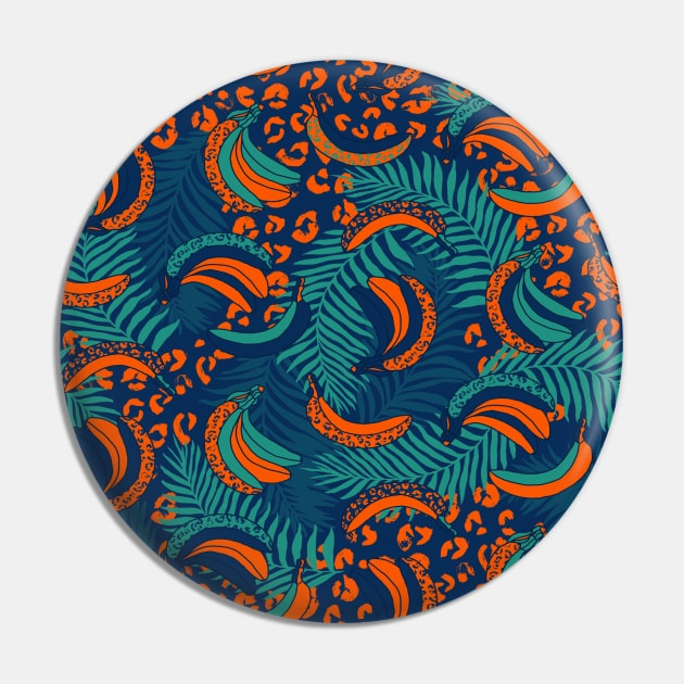 Orange and Teal Palms and Bananas Pin by Carolina Díaz