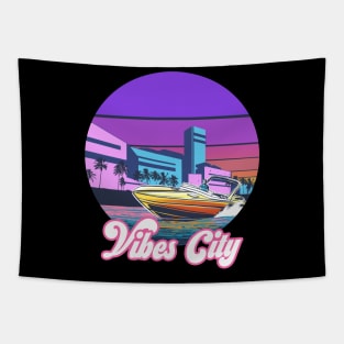 80s Miami boat retro, Vaporwave Summer Sunset Tapestry