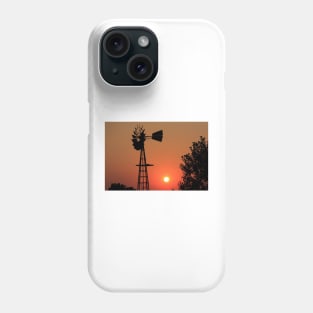 Kansas Blazing Orange Sky with Windmill Silhouette Phone Case