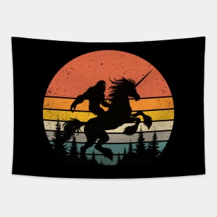 Bigfoot Riding Unicorn Horse Vintage Sunset Mythical Creatures Tapestry