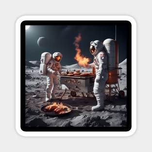 Two astronauts having a BBQ Magnet