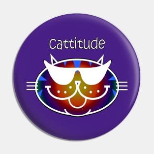 Cattitude 2 - Dark Rainbow Tabby, White Outline Pin