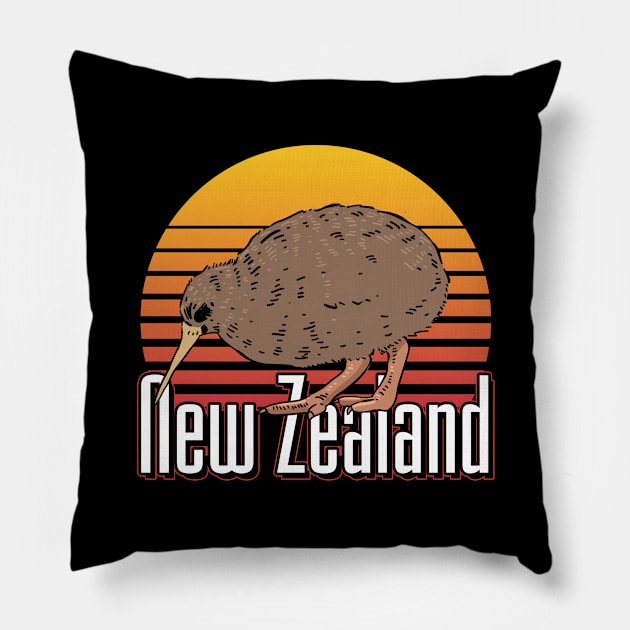 retro kiwi New Zealand Pillow by ShirtsShirtsndmoreShirts