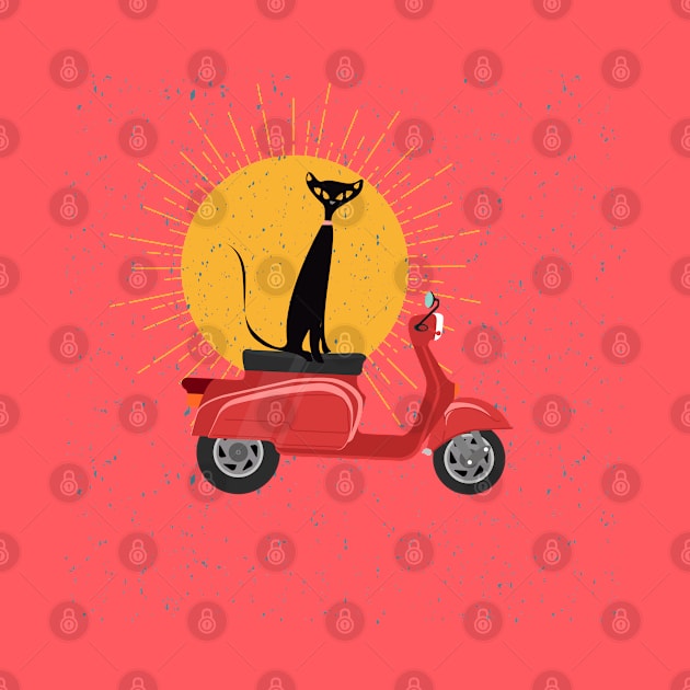 Retro Kitty with His Vintage Scooter by Lisa Williams Design