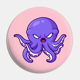 Cute Angry Octopus Cartoon Pin