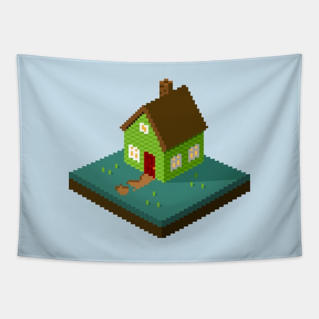 House Isometric Pixel Art Tapestry by StebopDesigns