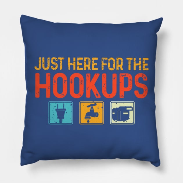 Just Here For The Hookups Funny Camp RV Camper Camping Pillow by Emily Ava 1