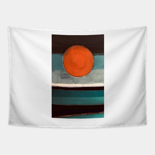 seascape with red sun Tapestry by paulsummers2014