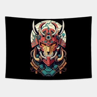 Mecha Samurai Oni Mask Tapestry