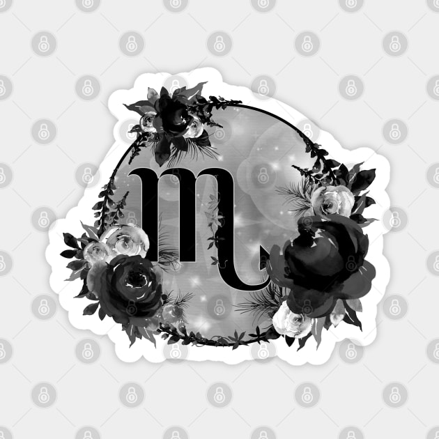 Scorpio Zodiac Horoscope Gothic Black Floral Monogram Magnet by bumblefuzzies