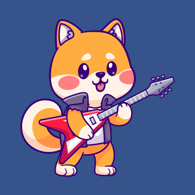 Cute Shiba Inu Playing Electric Guitar Cartoon by Catalyst Labs