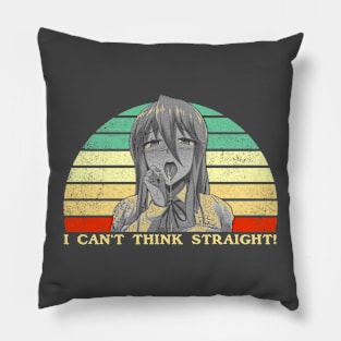 I Can't Think Straight - Lesbian Anime Pun - Retro Sunset Pillow