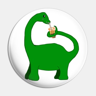 sauropod dino drinking boba with tail Pin