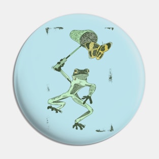 Cute frog catching butterflies Pin