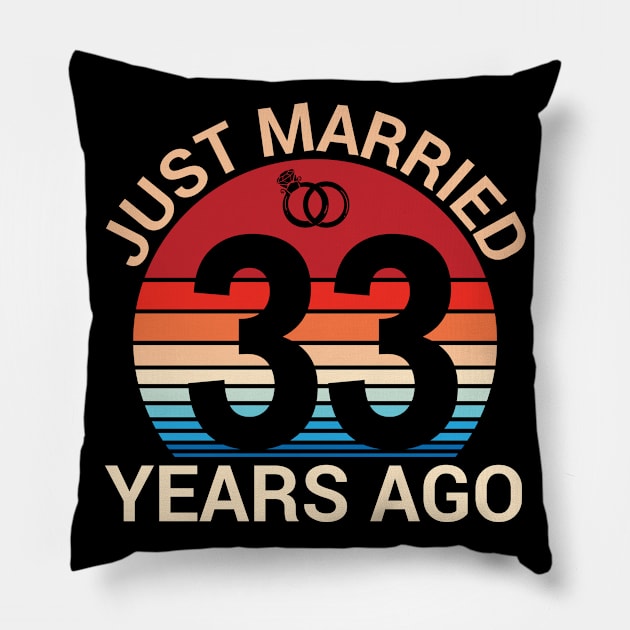 Just Married 33 Years Ago Husband Wife Married Anniversary Pillow by joandraelliot