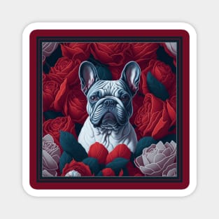 Dogs, French Bulldog and flowers, dog, style vector (red version French Bulldog) Magnet