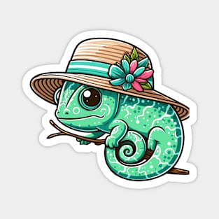 Stylish Chameleon with Hat Magnet