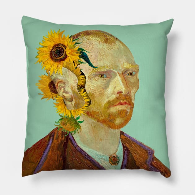 Surreal Symphony: Van Gogh's Sunflowers from a Severed Ear Pillow by ArtOfSilentium