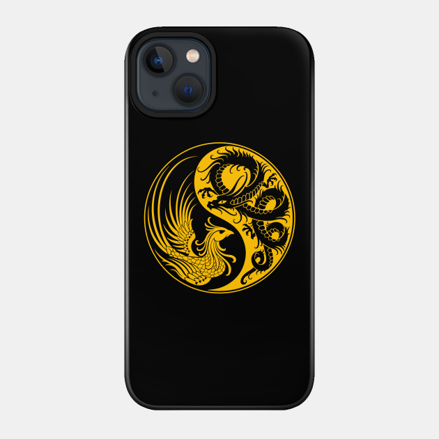 Yellow and Black Dragon Phoenix Yin Yang - Yin Yang - Phone Case