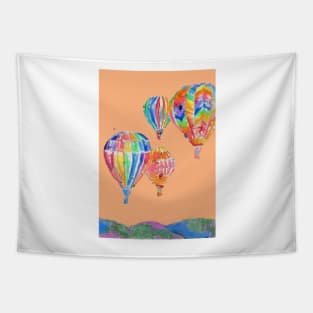 Air Balloon Watercolor Painting on Apricot Orange Balloons Tapestry