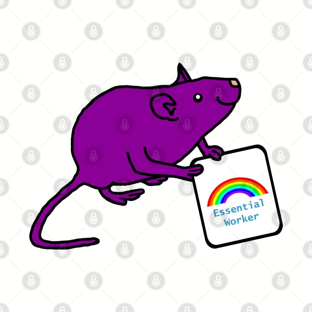 Purple Rat with Essential Worker Rainbow Sign by ellenhenryart