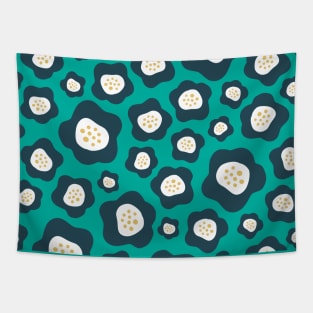 Funky Floral Pattern II in Teal, Charcoal and Yellow Tapestry