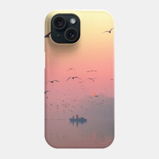 birds flying over body of water Phone Case