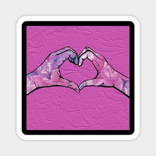 Heart Hands on Pink Lace Background Magnet