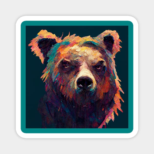 Grumpy Grizzly Bear Head Magnet by Liana Campbell