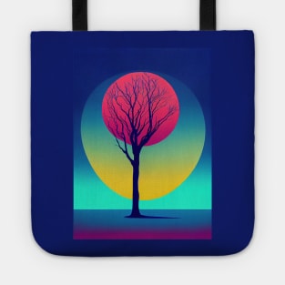 Abstract Pink Full Moon Whimsical Minimalist Lonely Tree Bright Colorful Nature Poster Art of a Leafless Tree Tote