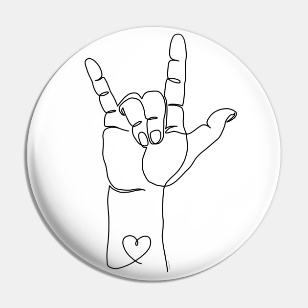 I Love You ASL Sign Hand Language Minimalist Line Art Pin by DoubleBrush