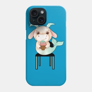 Kawaii Capricorn sitting on a chair and eating ice cream. Cute Capricorn gift idea Phone Case