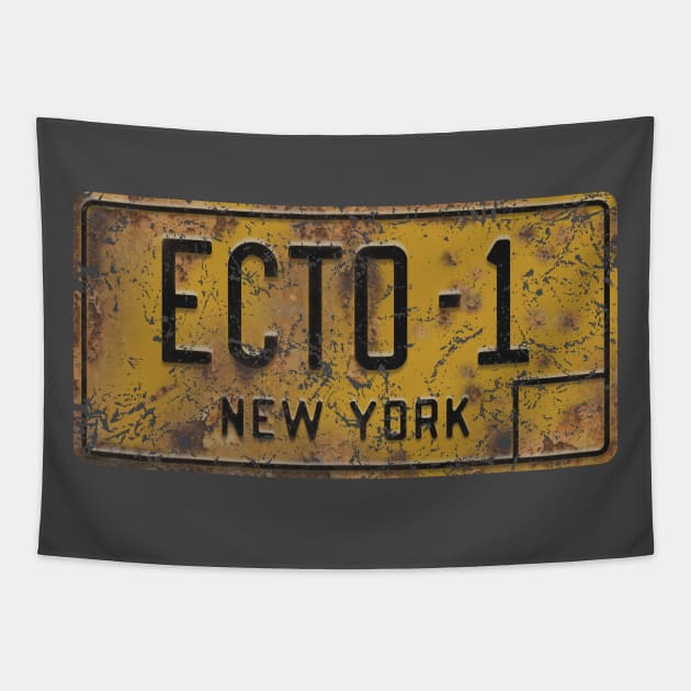 Ecto-1 Rusty and Weathered Licence Plate (Ghostbusters) Tapestry by GraphicGibbon