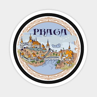 Prague city hand draw medieval illustration Magnet