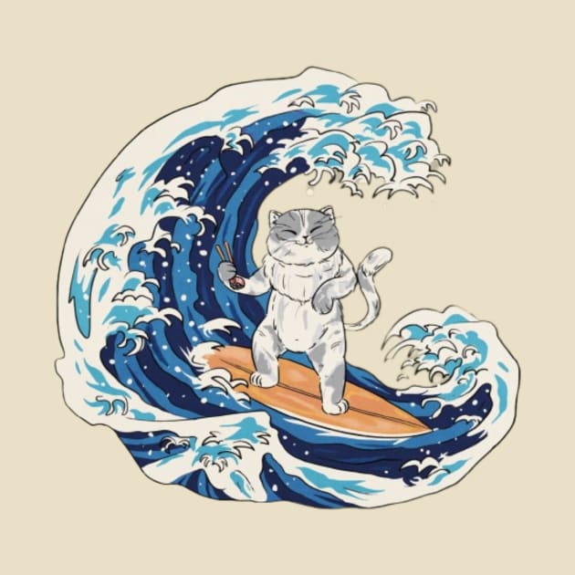 Japanese wave surfing cat by EdStark