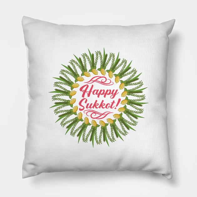 Happy Sukkot - Festival Of Tabernacles, Jewish Holiday Gift For Men, Women & Kids Pillow by Art Like Wow Designs