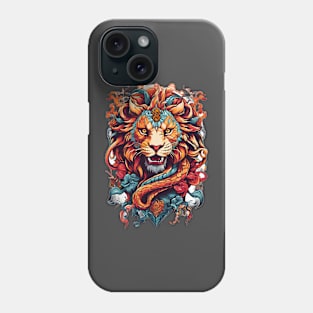 A psychedelic graphic design of Lion  head Phone Case