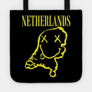 Vibrant The Netherlands: Unleash Your 90s Grunge Spirit! Smiling Squiggly Mouth Dazed Smiley Face Tote