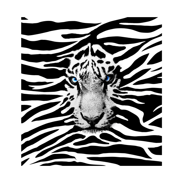 A White Tiger Merged into a Tiger Pattern by greenPAWS graphics