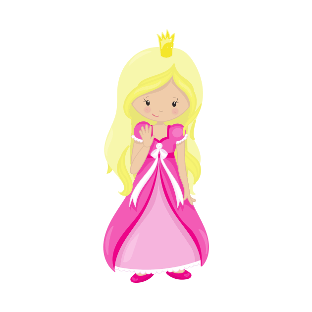 Cute Princess, Crown, Blonde Hair, Pink Dress by Jelena Dunčević