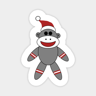 Cute Sock Monkey With Santa Hat Christmas Magnet