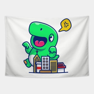 Angry Dinosaur Destroy City Cartoon Tapestry