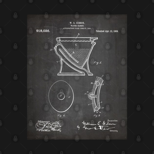 Toilet Patent - Bathroom Art - Black Chalkboard by patentpress