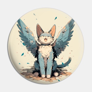 Blue cute  cat with wing Pin