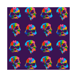 Colorful Skull Pattern Wpap Style Purple Background T-Shirt