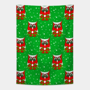 CHRISTMAS Owl Pattern Green Tapestry