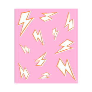 Sketchy Orange and White Lightning Bolts on Pink T-Shirt